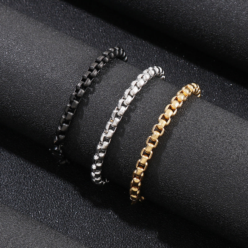 Trendy Square Pearl Titanium Steel Bracelet Necklace for Men