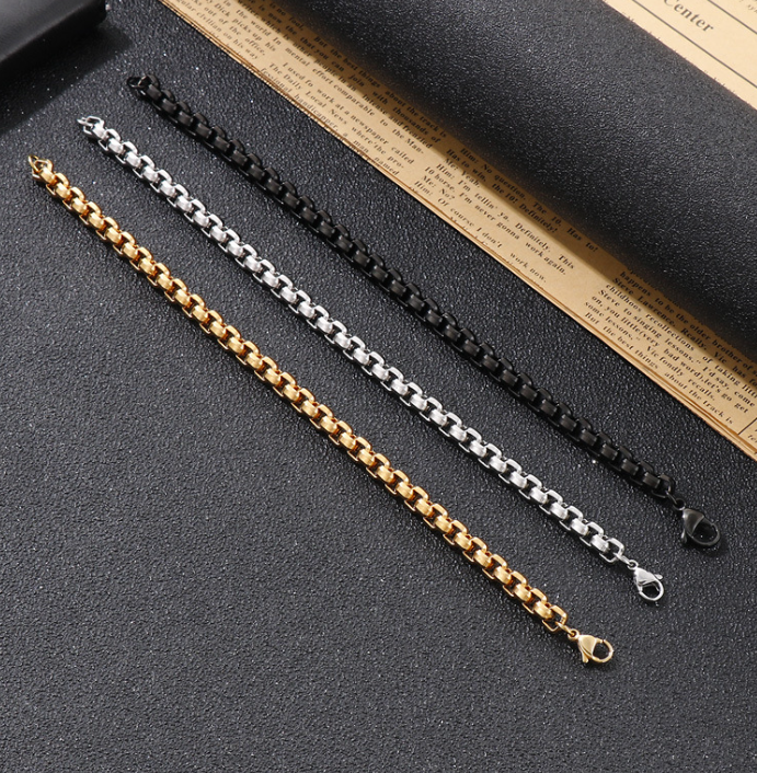 Trendy Square Pearl Titanium Steel Bracelet Necklace for Men