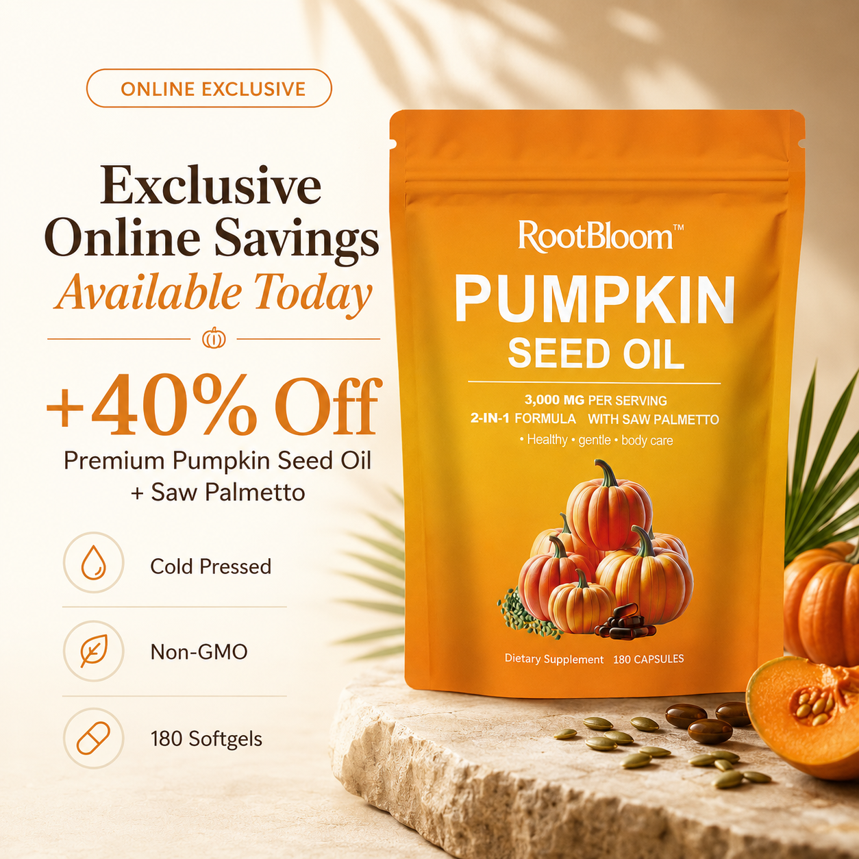 RootBloom™Pumpkin Seed Oil Capsules  for Hair Growth - Non-GMO