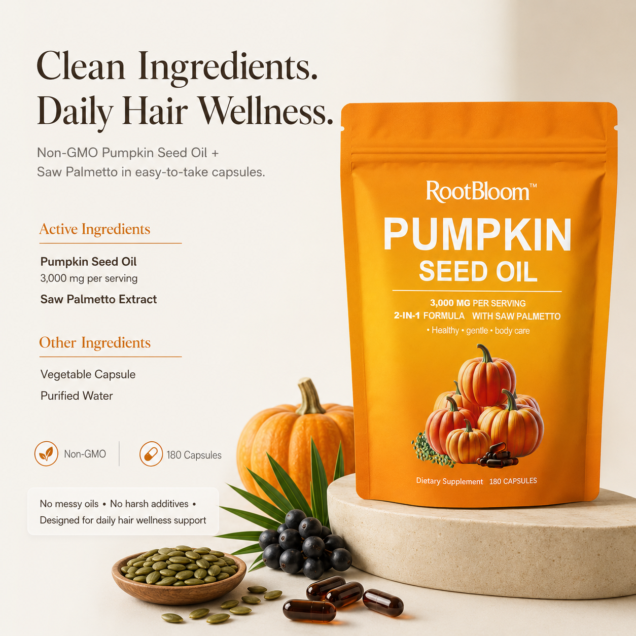 RootBloom™Pumpkin Seed Oil Capsules  for Hair Growth - Non-GMO