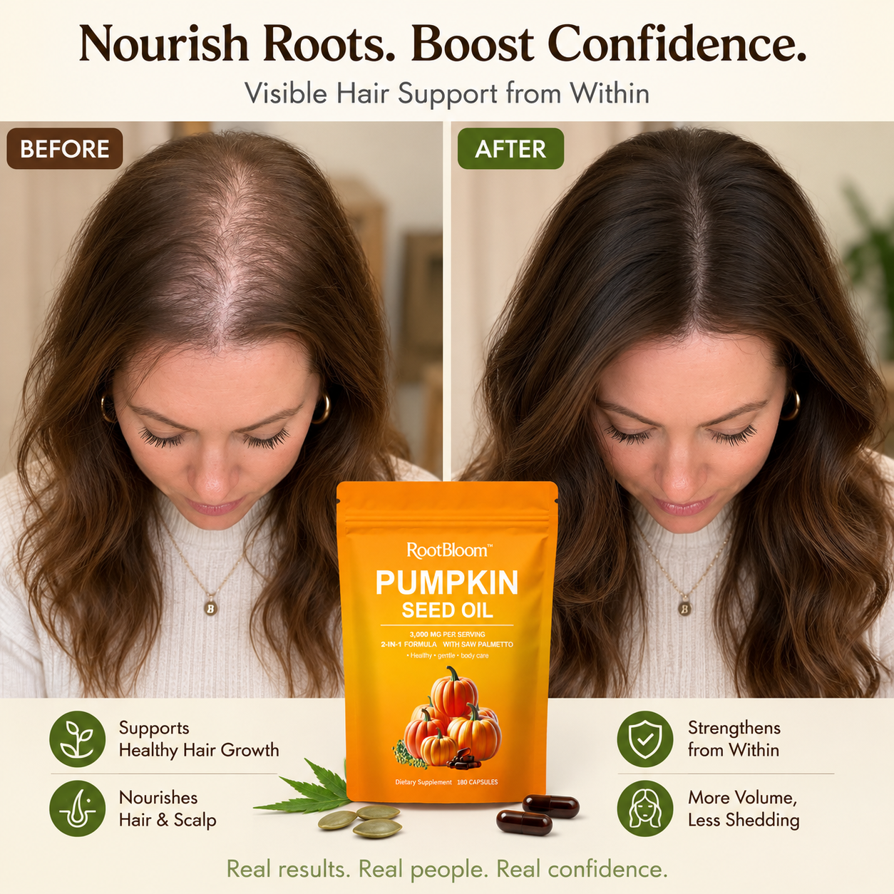 RootBloom™Pumpkin Seed Oil Capsules  for Hair Growth - Non-GMO