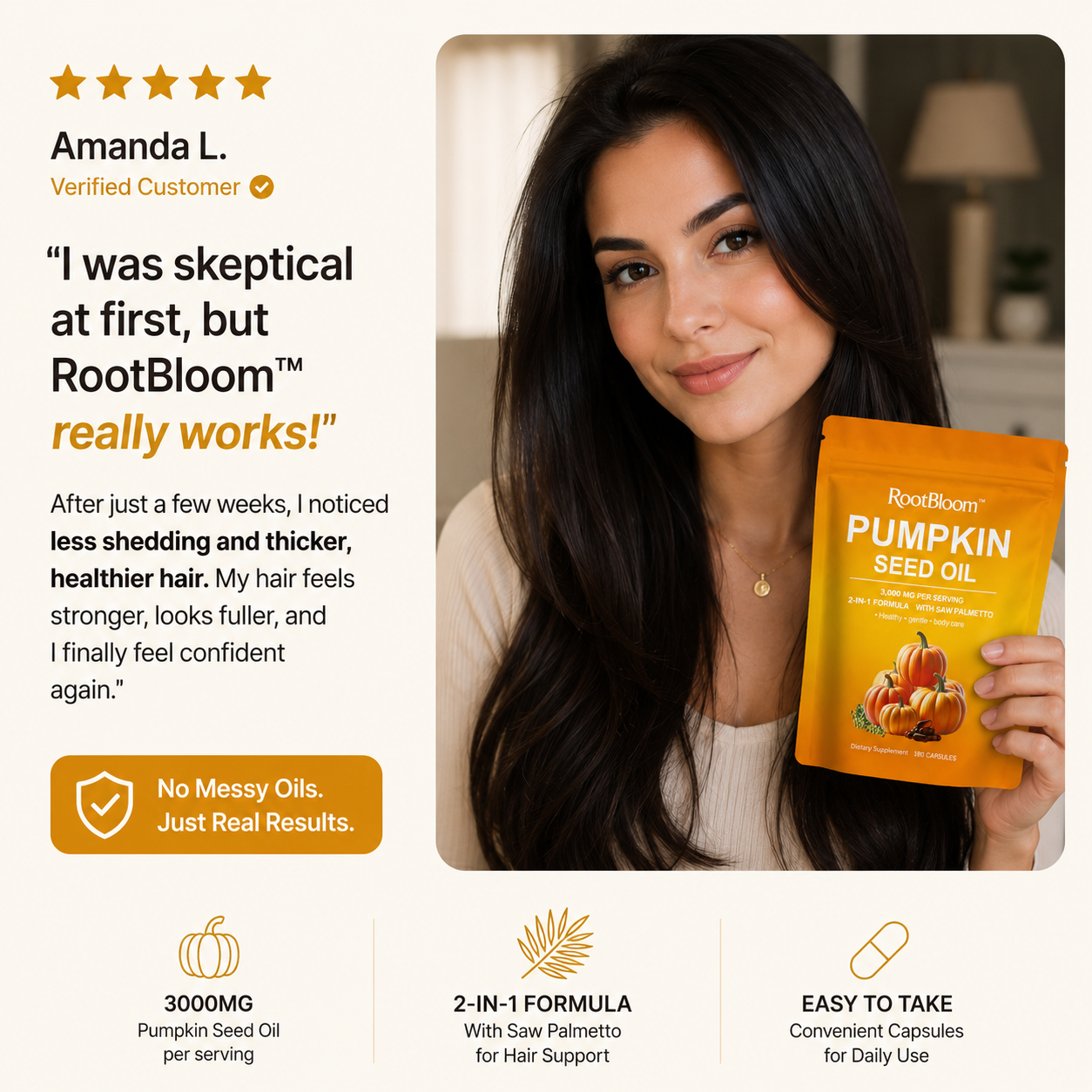 RootBloom™Pumpkin Seed Oil Capsules  for Hair Growth - Non-GMO