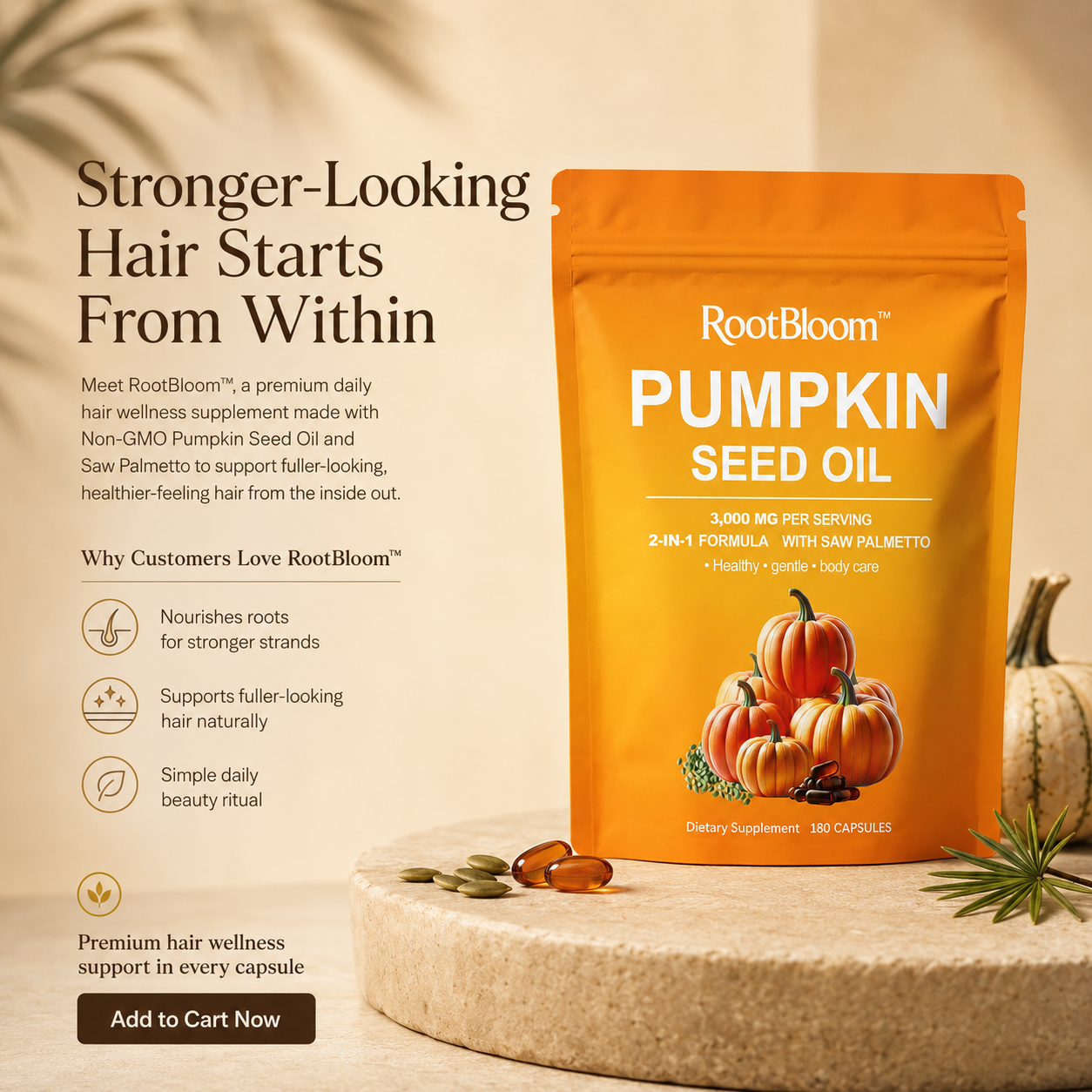 RootBloom™Pumpkin Seed Oil Capsules  for Hair Growth - Non-GMO