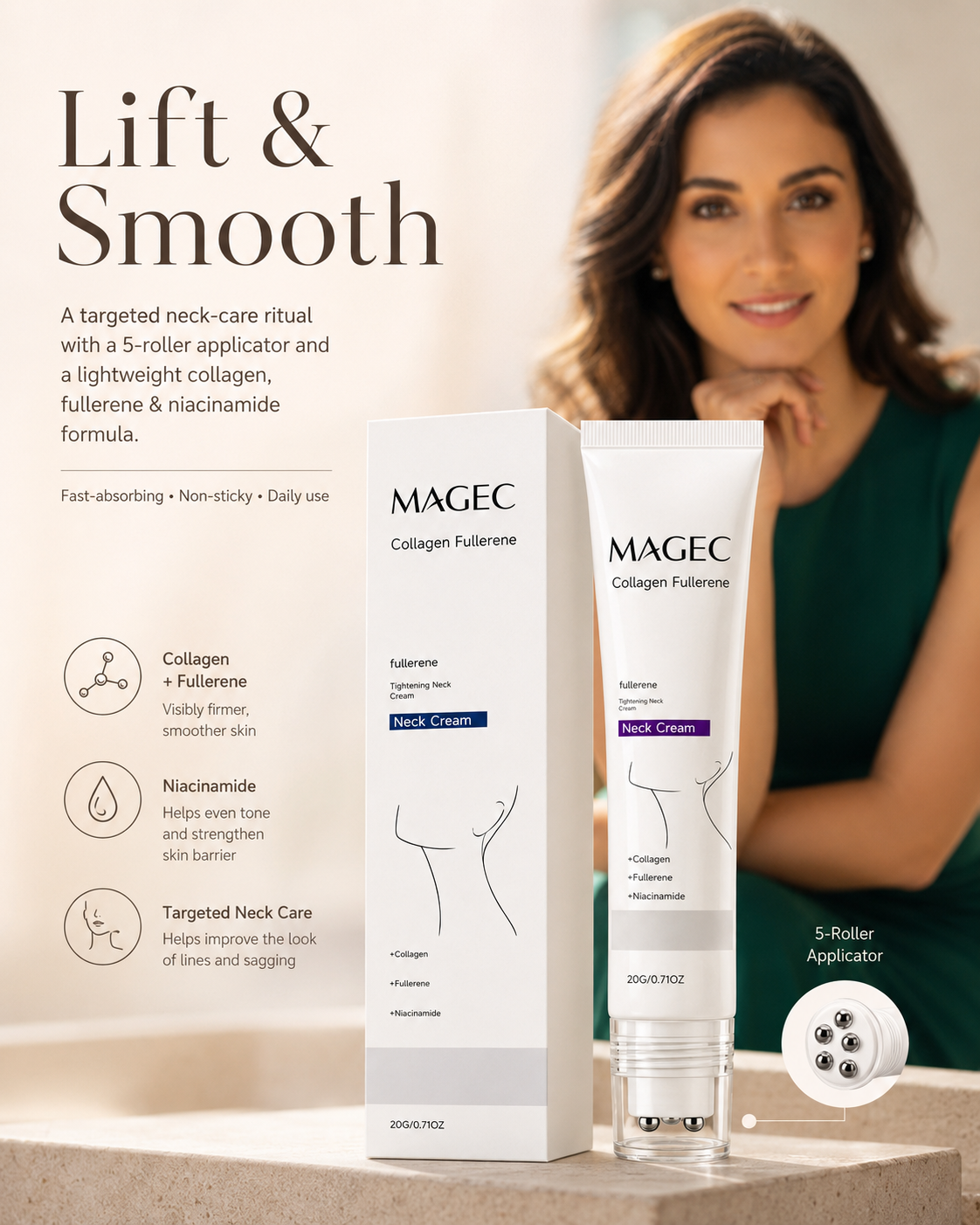 Nuvarelle™Collagen Fullerene Tightening Neck Cream Reduces Wrinkles and Double Chin