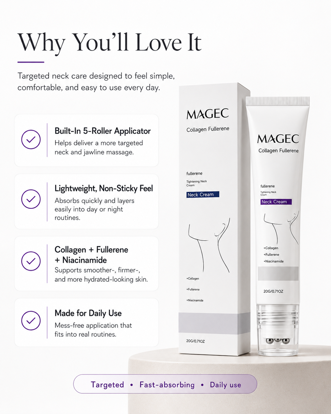 Nuvarelle™Collagen Fullerene Tightening Neck Cream Reduces Wrinkles and Double Chin