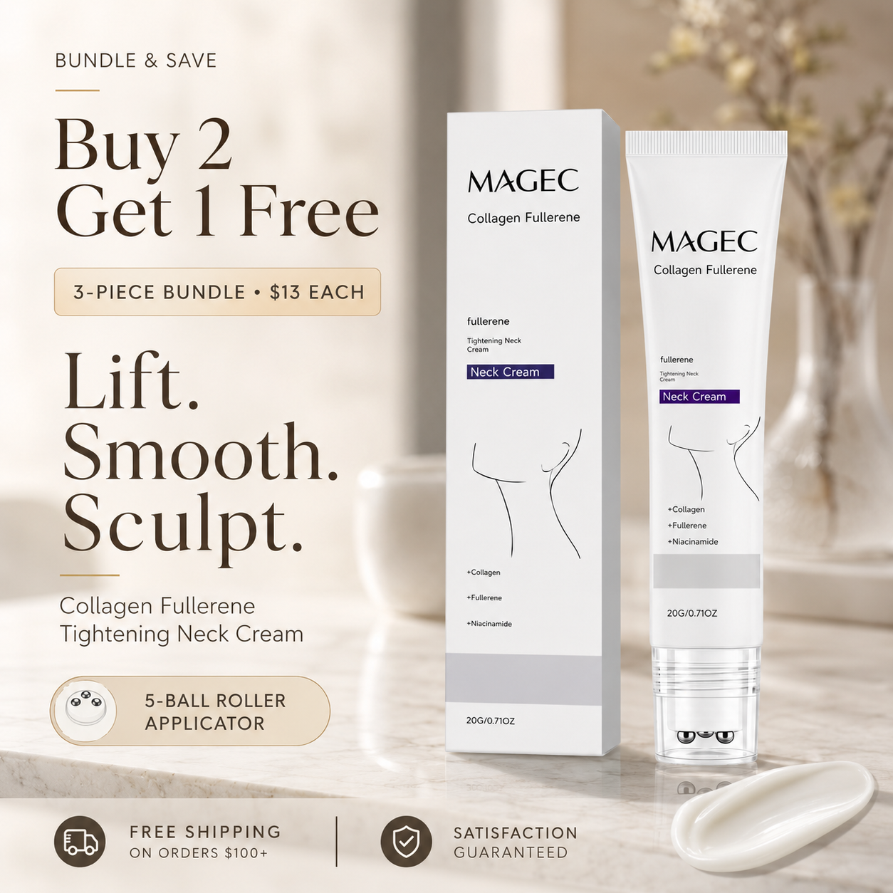 Nuvarelle™Collagen Fullerene Tightening Neck Cream Reduces Wrinkles and Double Chin