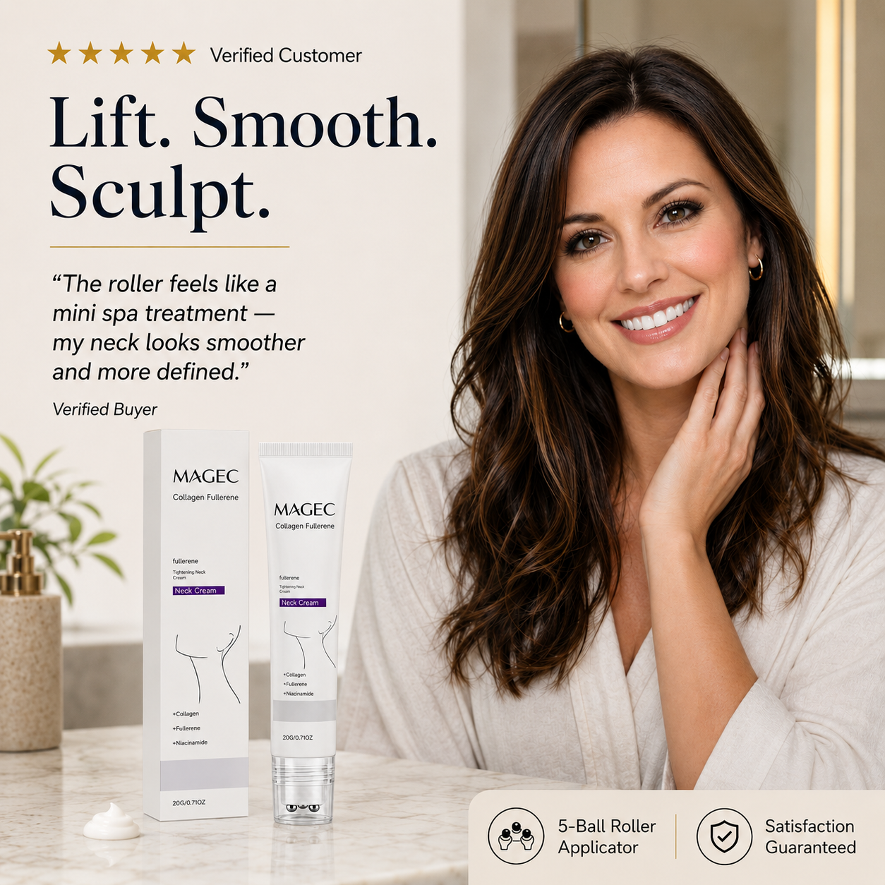 Nuvarelle™Collagen Fullerene Tightening Neck Cream Reduces Wrinkles and Double Chin
