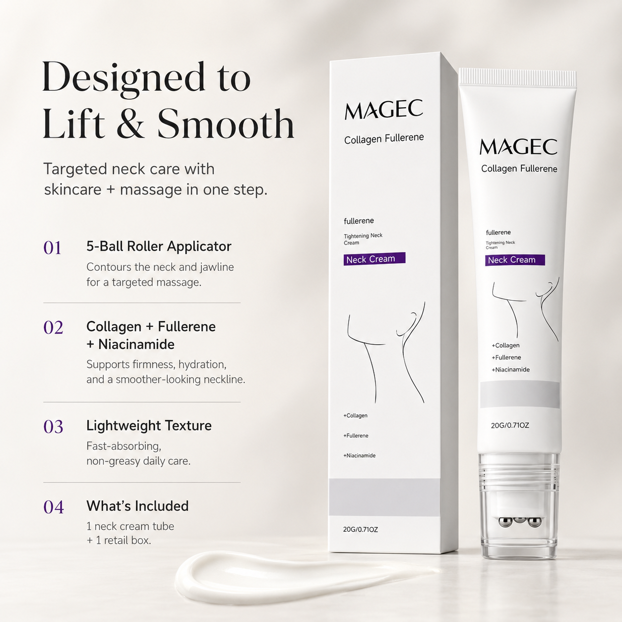 Nuvarelle™Collagen Fullerene Tightening Neck Cream Reduces Wrinkles and Double Chin