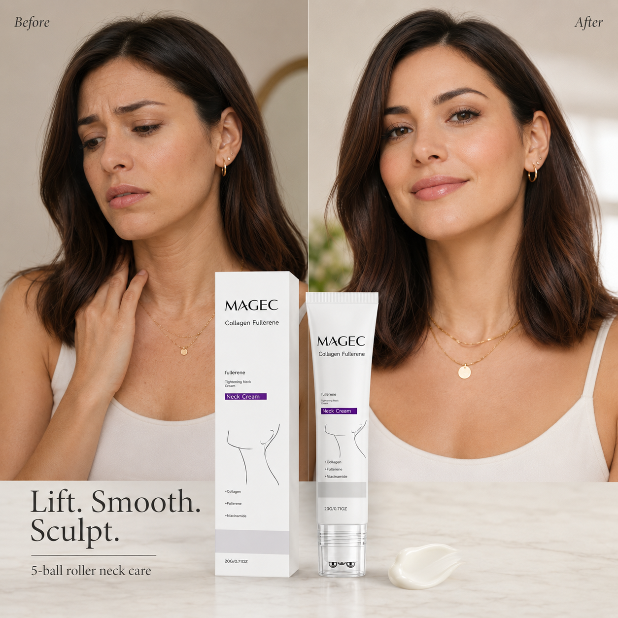 Nuvarelle™Collagen Fullerene Tightening Neck Cream Reduces Wrinkles and Double Chin
