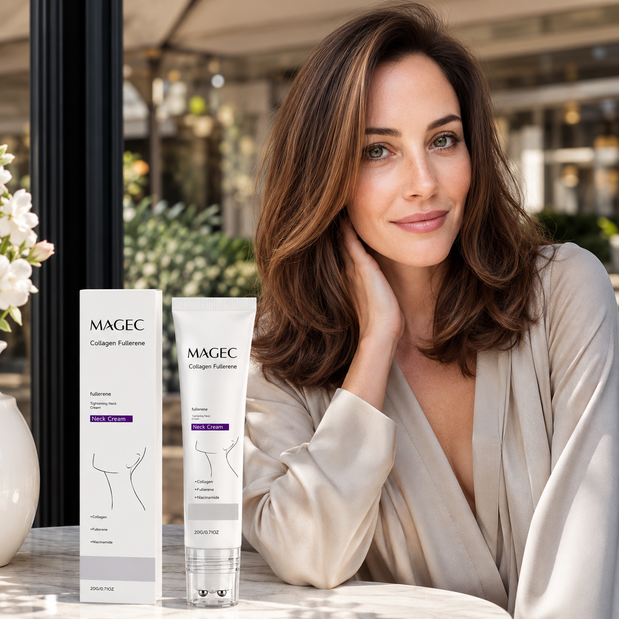 Nuvarelle™Collagen Fullerene Tightening Neck Cream Reduces Wrinkles and Double Chin