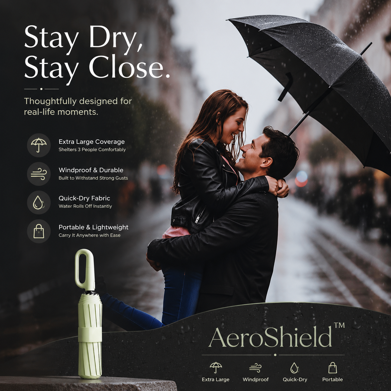 AeroShield TM Automatic Ring Buckle Umbrella