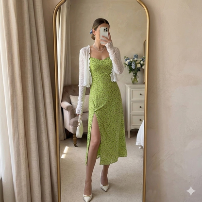 VerdeBelle™Retro Floral Slimming Split Dress
