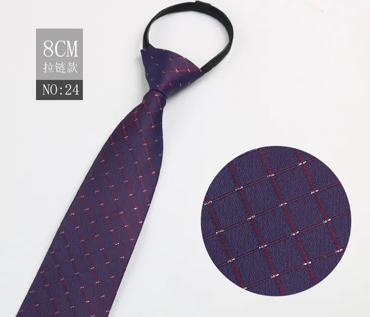 Black Men's Tie - Blue Striped Business Zipper Tie