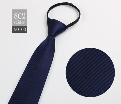 Black Men's Tie - Blue Striped Business Zipper Tie