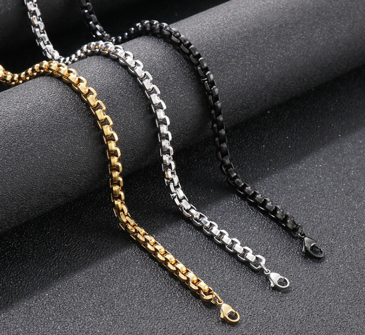 Trendy Square Pearl Titanium Steel Bracelet Necklace for Men