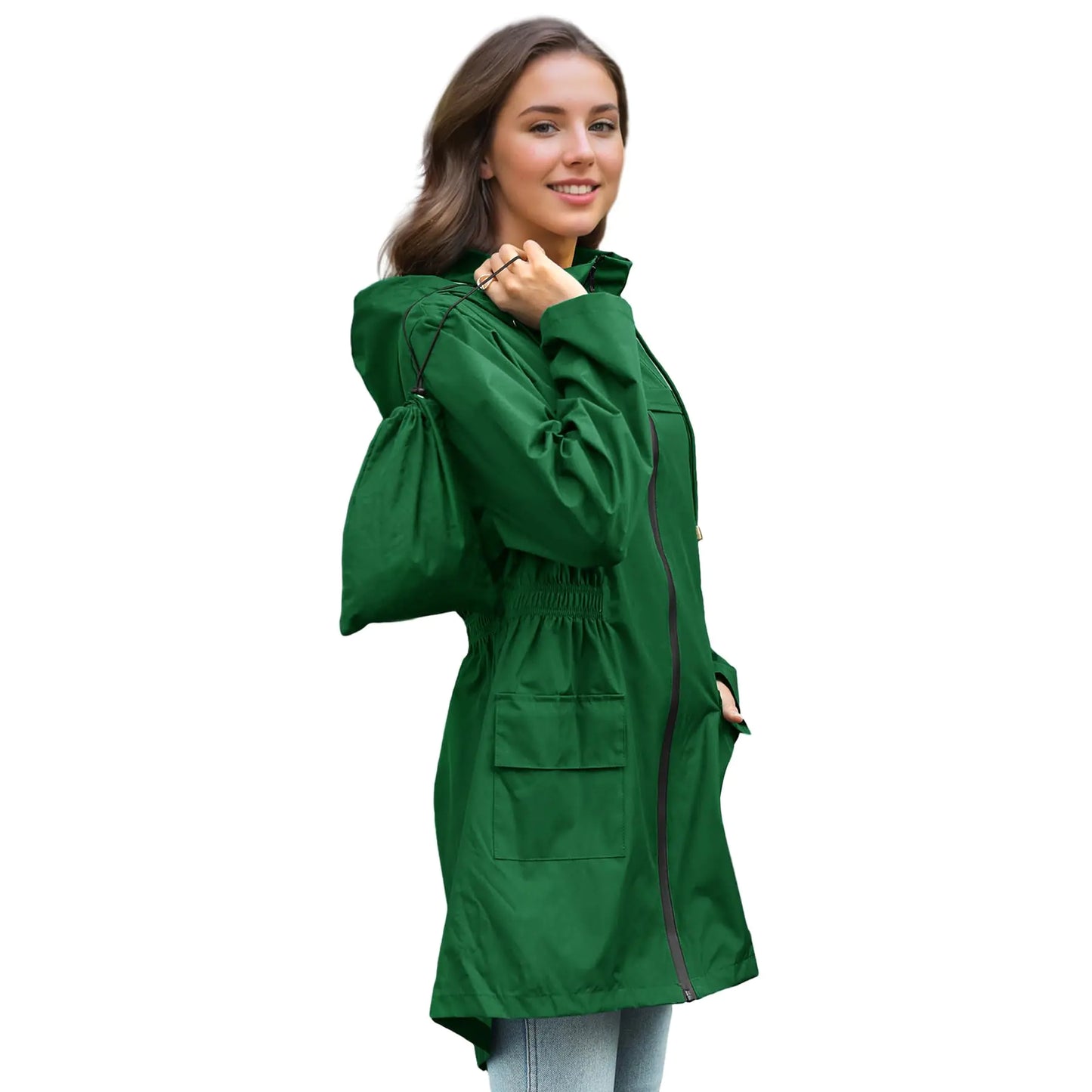 Zando Waterproof Rain Coats for Women Rain Jacket Women Long Rain Coat for Womens Packable Raincoat Lightweight with Hood Windbreaker Jacket Outdoor Trench Coats Womens Raincoats GrassGreen2XL