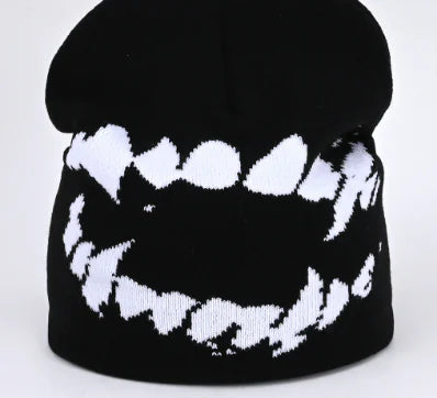 Gothic Black and White Y2G Knitted Hat for Autumn/Winter