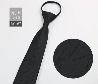 Black Men's Tie - Blue Striped Business Zipper Tie