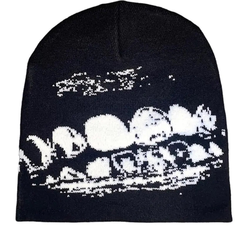 Gothic Black and White Y2G Knitted Hat for Autumn/Winter