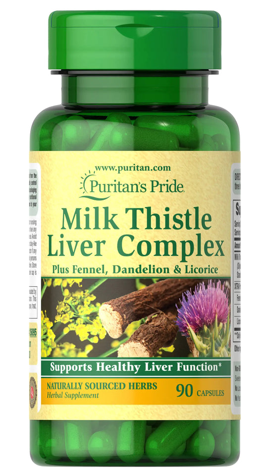 Puritans Pride Milk Thistle Liver Complex Supports Healthy Liver Function 90 Count White