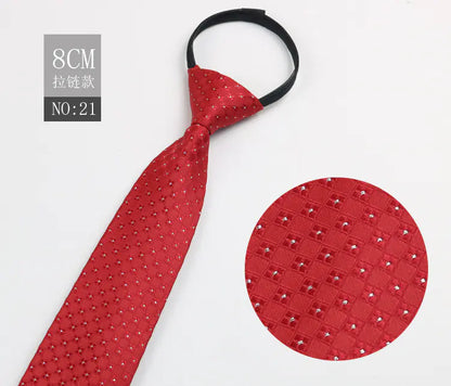 Black Men's Tie - Blue Striped Business Zipper Tie
